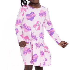 Barbie Toddler Girls Print Drop Waist Dress with Long Sleeves 2T 💜🩷
